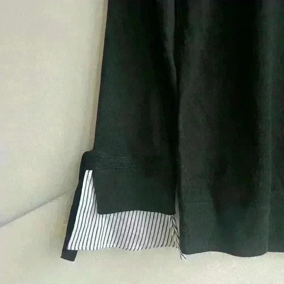 LOFT Tie Cuff Mixed Media Sweater Size XS Black Blue Long Sleeve Pullover  Top - Picture 8 of 10